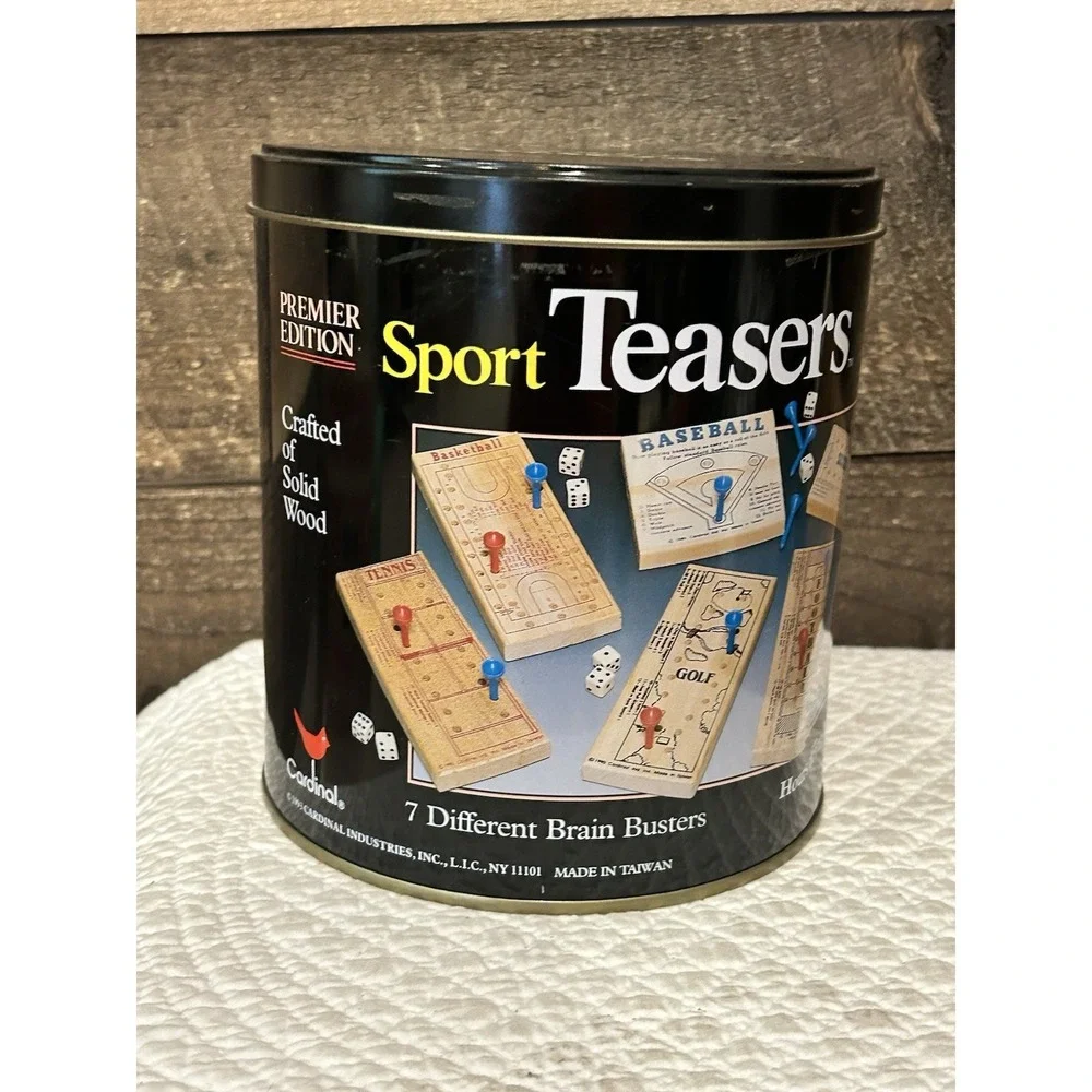 Vintage Metal Can with Premier‎ Edition Sport Teasers Crafted of Solid Wood